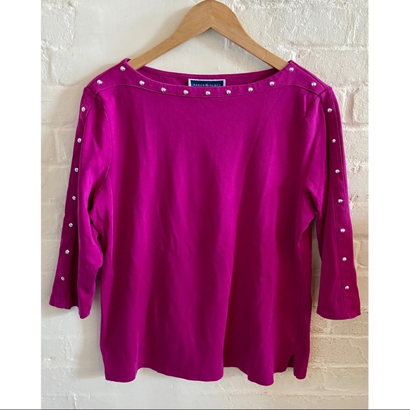 Karen Scott Tops - Karen Scott petite fuchsia pink studded sleeve top